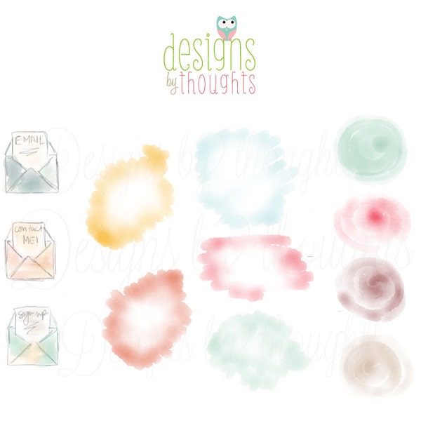 Fun Watercolor Splotches - Digital Illustration for your paper crafts, blog & website design and more - INSTANT Download via Etsy