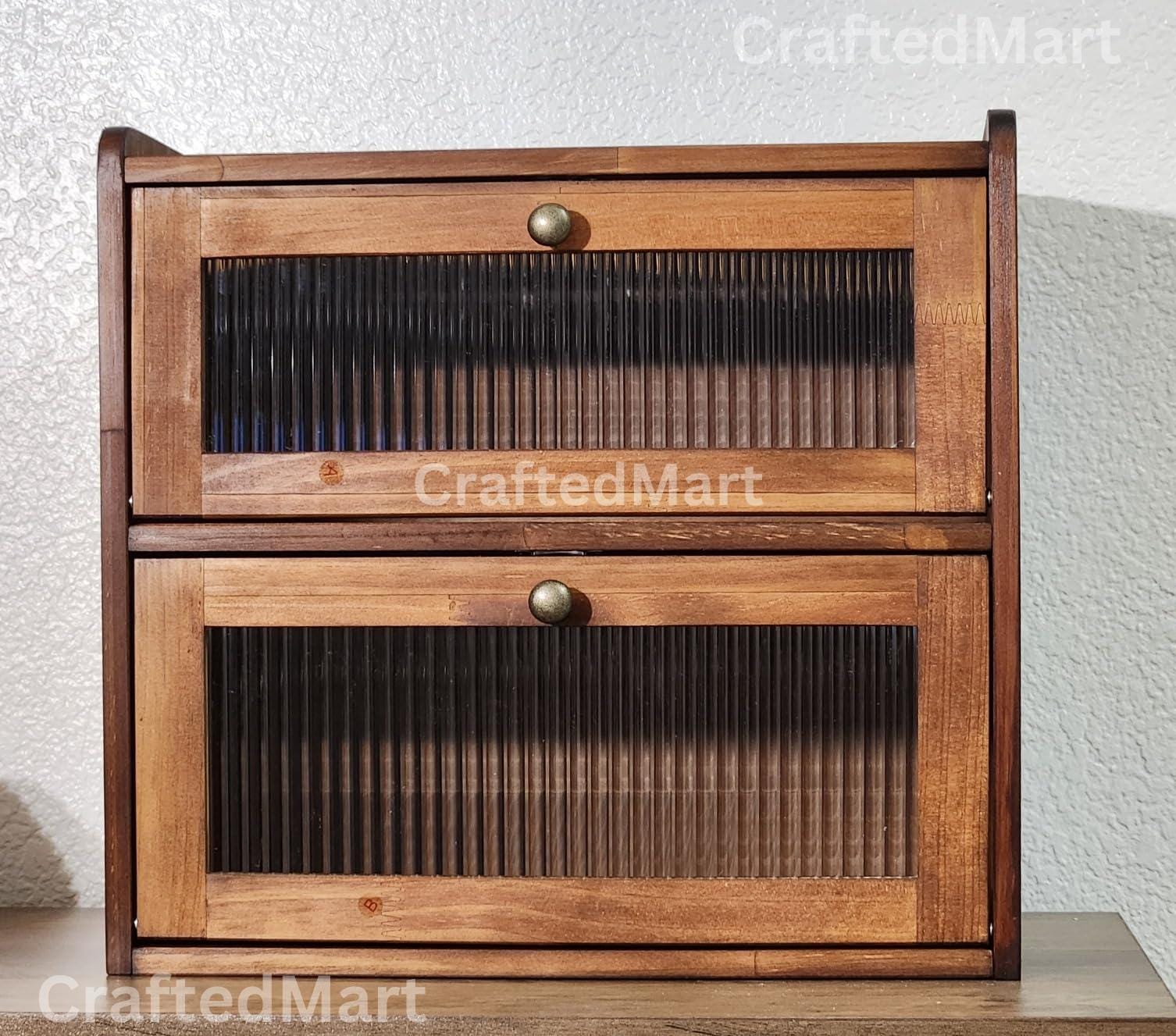 Double Layer Wooden Bread Box For Kitchen Counter | Countertop Bread Box | Bread Holder | Snack Box | Food Storage | Corner Bread Box