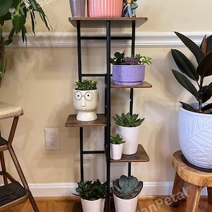 Multi Tier Wood & Metal Plant Stand | Indoor Plant Stand | Plant Shelf | Plant Holder | Plant Decor | Plant Lover Gift | Housewarming Gift