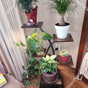 6-Tier Wood & Metal Indoor Plant Stand with Grow Lights | Modern Corner Plant Holder | Plant Riser AND Flower Pot Stand for Home Decor