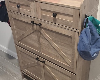 Wooden Shoe Cabinet With Multi Flip Drawers & 2 Storage Drawers | Rustic Shoe Cabinet | Shoe Storage | Shoe Organizer | Housewarming Gift