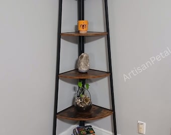 Multi Tire Wooden Corner Shelf with Metal Frame | Corner Plant Stand | Metal Decorative Shelf | Metal Wood Shelf | Housewarming Gift