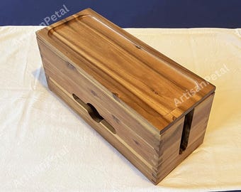 Acacia Wood Cabel Menagement Box | Wire Organizer | Power Strip Box | Desk Cable Box | Cord Organizer | Cable Hider | Cord Box | Wire Box