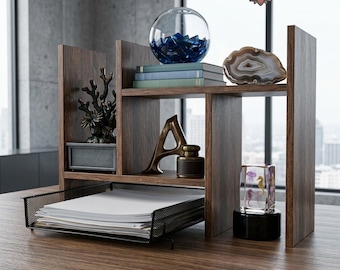 Adjustable Wood Desk Organizer Shelf – Desktop Storage for Home Office, Small Desk Organizer for Office Decor & Unique Gifts