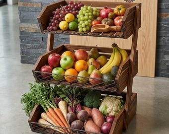 Wooden Fruit Basket, Wooden Fruit Storage, Fruit Display Basket, Basket for Kitchen Decor, Unique Kitcheen Gift, Fruit Rack