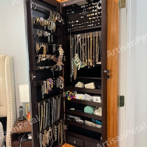 Wooden Wall Mounted Mirror Jewelry Cabinet | Jewelry Organizer | Mackup Organizer | Jewelry Display | Jewelry Storage | Gift For Her