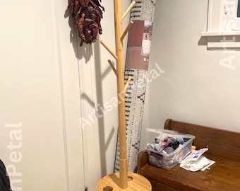 8-Hook Freestanding Bamboo Coat Rack with an Umbrella Organizer | Coat Rack With Shelf | Antique Coat Rack | Coat Hanger | Hat Rack