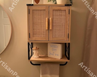 Rustic Wooden Medicine Cabinet with Two Barn Door | Wall Mounted Cabinet With Adjustable Shelves and Towel Bar | Bathroom Organizer