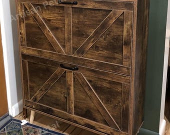 Wooden Shoe Storage Cabinet, Hallway Shoe Cabinet, Adjustable Shoes Shelf, Sliding Shoe Cabinet, Entryway Shoe Rack, Rustic Shoe Cabinet