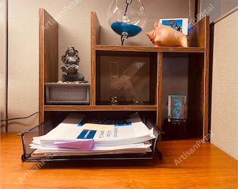 Bamboo Desktop Bookshelf Organizer With 3 Drawers - Office Desk Storage Shelf For Supplies & Decor