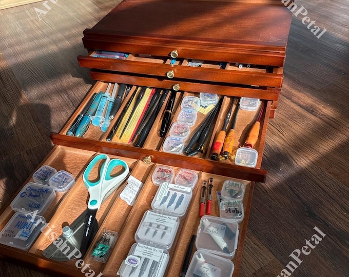 Wooden Art Supply Box with Drawers – Beech Wood Artist Box | Art Supply Storage Organizer | Pencil Case, Craft Storage, Decorative Box