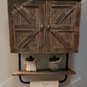 Rustic Wall Mounted Wooden Medicine Cabinet With Doors & Shelf | Bathroom Storage | Rustic Cabinet | Bathroom Organizer | Storage Cabinet