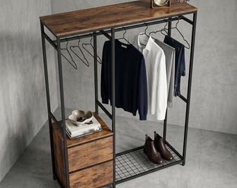 Wooden Freestanding Clothes Organizer with Shelves | Wooden Garment Rack | Clothes Hanging Rack | Wardrobe Organizer | Clothes Hanger
