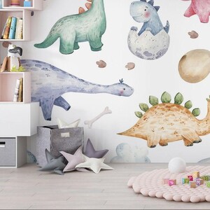 Watercolor Dinosaur Wall Mural: Dino Wonderland Peel & Stick Wallpaper