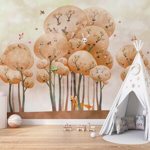Papier peint Woodland Adventure - Papier peint enchanteur pour chambre d'enfant et chambre d'enfant, décoration murale autocollante