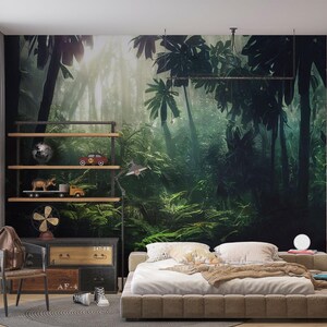 Rainforest Jungle Wall Mural | Nature-inspired wall decor for bedroom and living room, self-adhesive peel and stick wallpaper