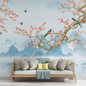 Chinoiserie Cherry Blossom Wall Mural: Elegant Asian Decor - Etsy