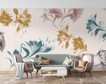 Abstract Floral Wall Mural – Watercolor Botanical Decor, Peel and Stick Wallpaper