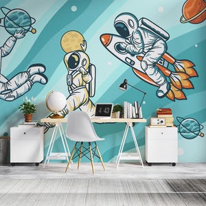 Astronaut Wall Mural: Space Wall Decor For Kids Bedroom And Playroom; Peel-and-Stick Wallpaper