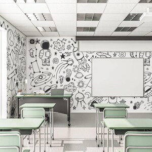 Mural de pared Space Doodle / Papel tapiz para habitación infantil, extraíble, despegable y adhesivo, decoración de pared
