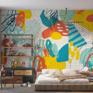 Abstract Doodle Wall Mural: Urban Style Peel and Stick Wallpaper