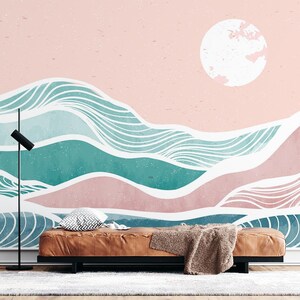 Abstract Ocean Wall Mural | Modern Bedroom And Living Room Wallmural | Removable Self Adhesive Wallpaper Mural