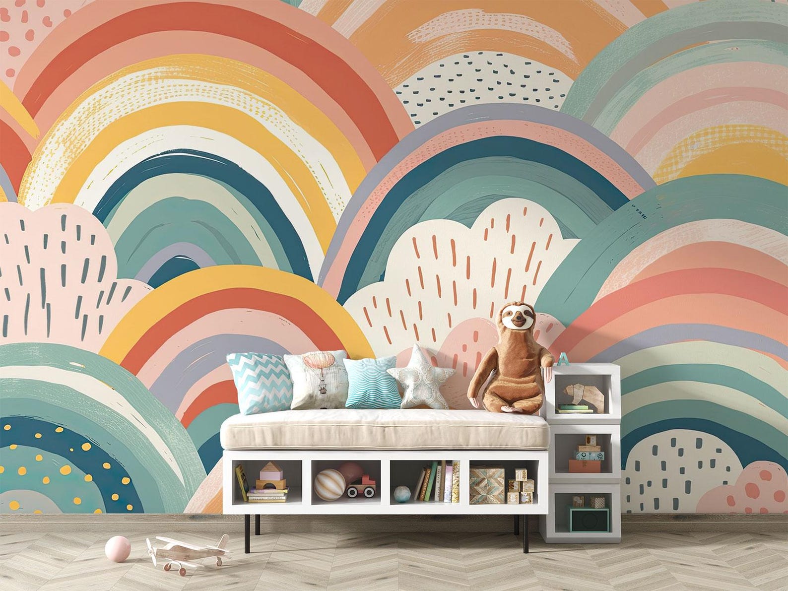Pastel Rainbow Wall Mural | Kids Room and Nursery Wallmural, Removable ...