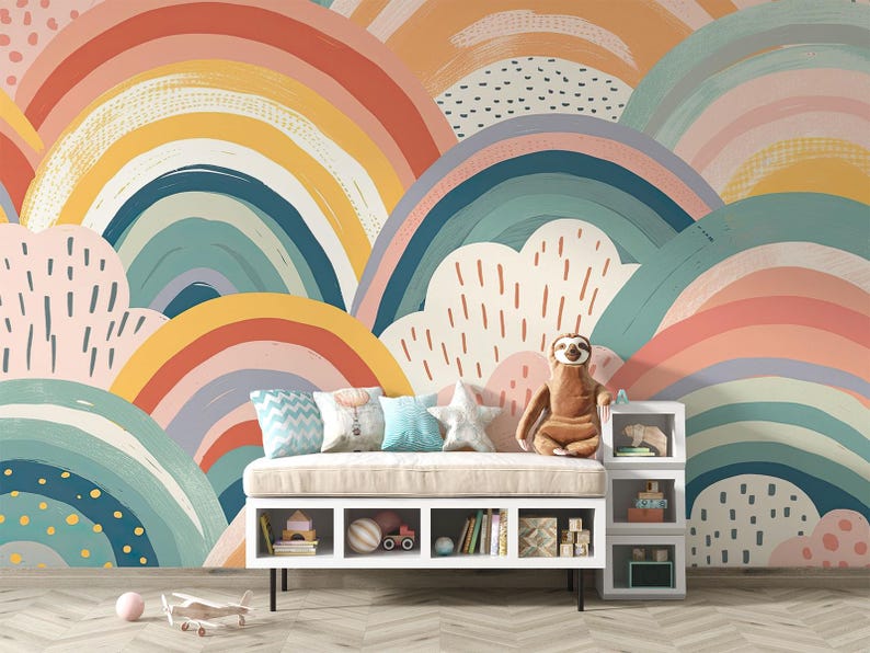 Pastel Rainbow Wall Mural | Kids Room and Nursery Wallmural, Removable ...