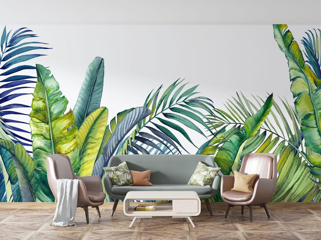 Tropical Plants Wallpaper Mural | Botanical Peel and Stick Wall Decor ...