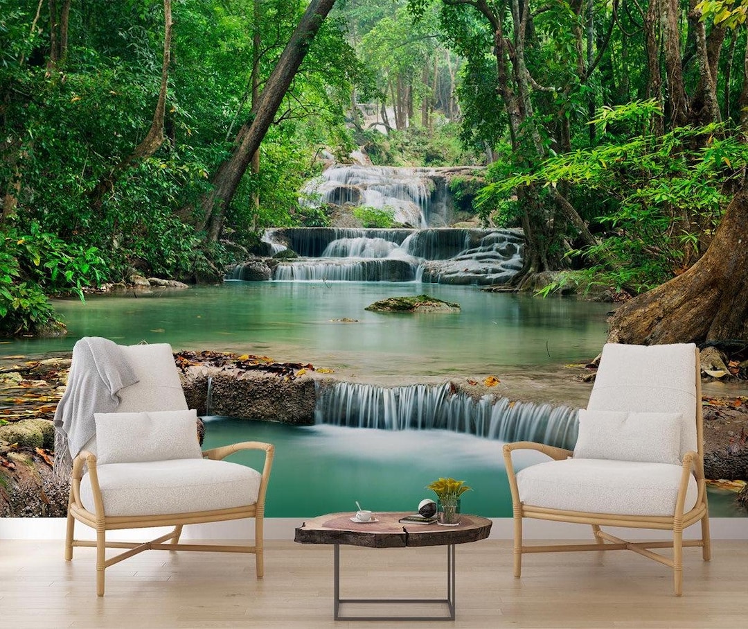 Forest Waterfall Wall Mural: Peel and Stick Photowallpaper - Etsy