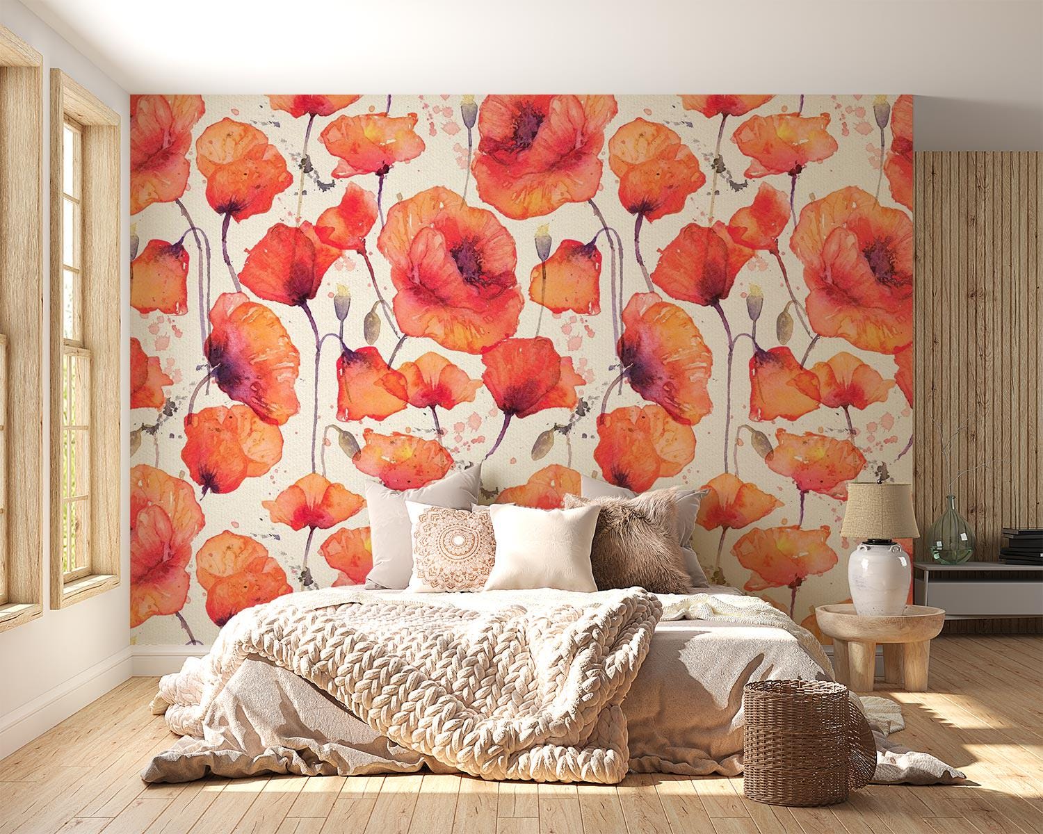 Vintage Poppies Wall Mural | Floral Peel and Stick Wallpaper - Etsy