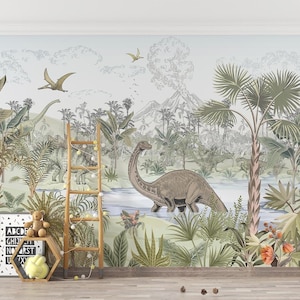 Dinosaur Jungle Wall Mural: Peel and Stick Wallpaper