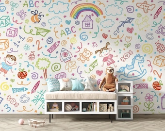 Doodle Art Wall Mural: Kids Nursery Peel and Stick Wallpaper