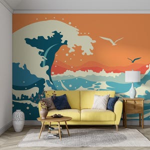 Vibrant Wave Wall Mural | Ocean Themed Wall Decor For Bedroom And Living Room, Peel and Stick Wallpaper