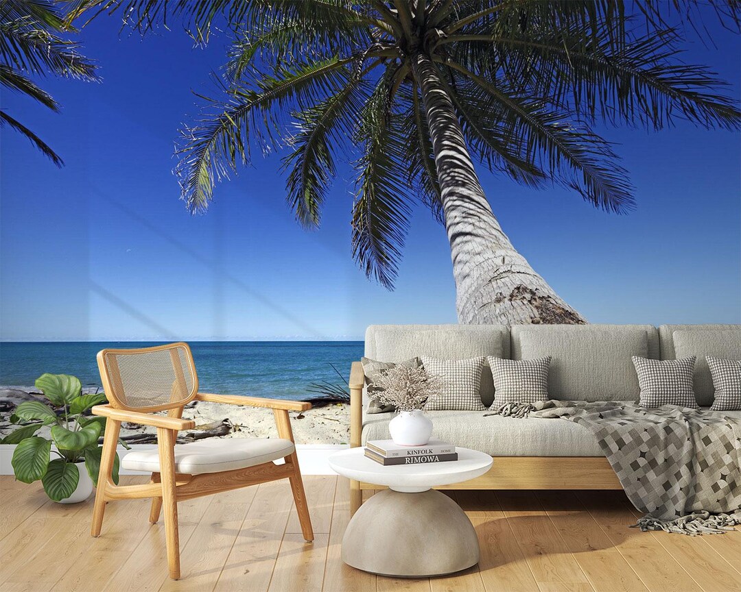 Palm Tree Beach Wall Mural - Peel and Stick Wallpaper - Etsy