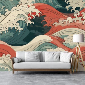Japanese Ocean Wave Wall Mural: Ukiyo-e Inspired Removable Wallpaper