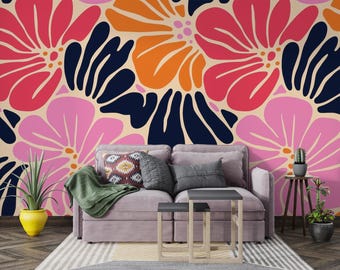 Abstract Floral Wallpaper Mural: Colorful Peel and Stick Wall Decor