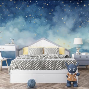 Starry night wall mural | Perfect for kid&#39;s room or nursery | Peel and stick wallmural