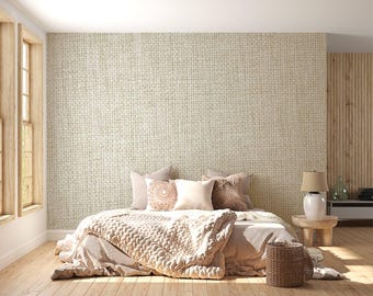 Natural Beige Grasscloth Wallpaper | Custom Minimalist Peel and Stick Wall Decor