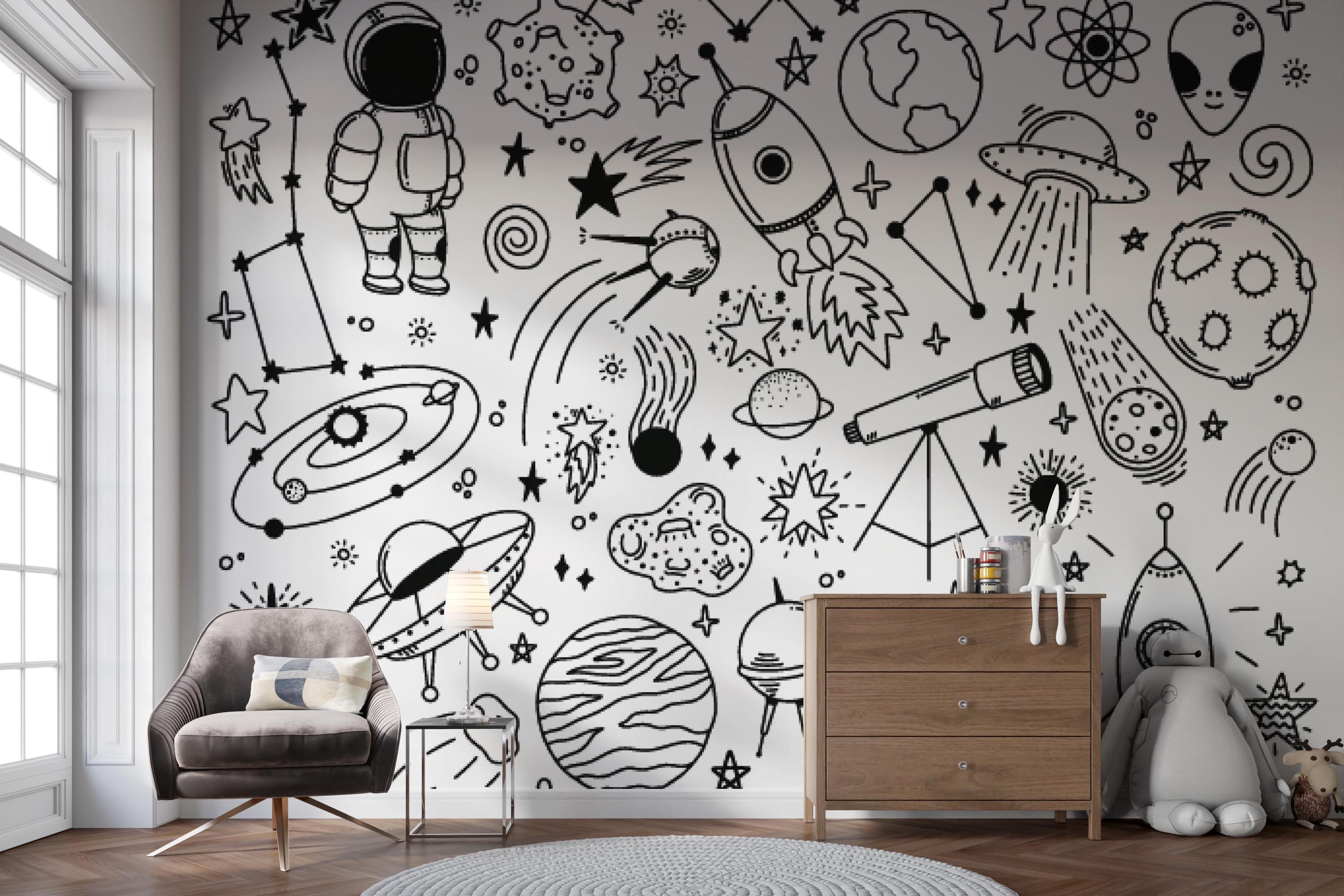 Space Doodle Wall Mural | Kids Room Wall Decor, Custom Peel and Stick ...