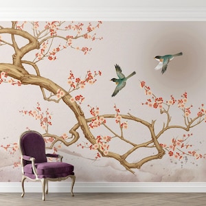 Cherry Blossom Wall Mural: Chinoiserie Floral Wallpaper