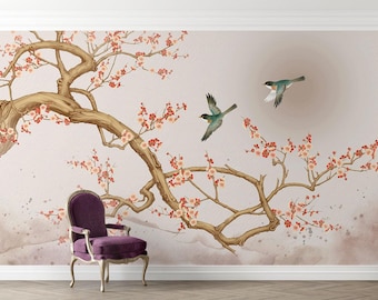 Cherry Blossom Wall Mural: Chinoiserie Floral Wallpaper