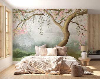 Cherry Blossom Tree Wall Mural: Floral Peel and Stick Wallpaper