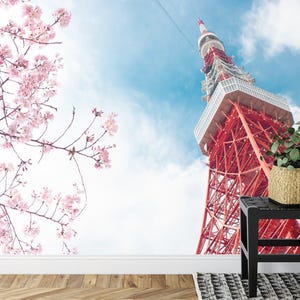 Fototapeta z wieżą tokijską | Dekoracja ścienna do salonu i sypialni w Japonii; Tapeta usuwalna na zamówienie