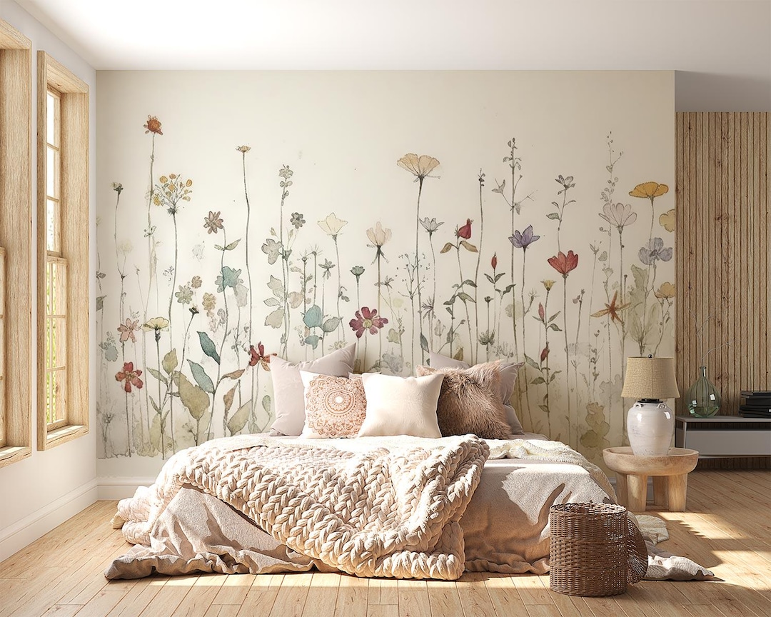 Watercolour Wildflowers Wall Mural | Floral Bedroom and Living Room ...