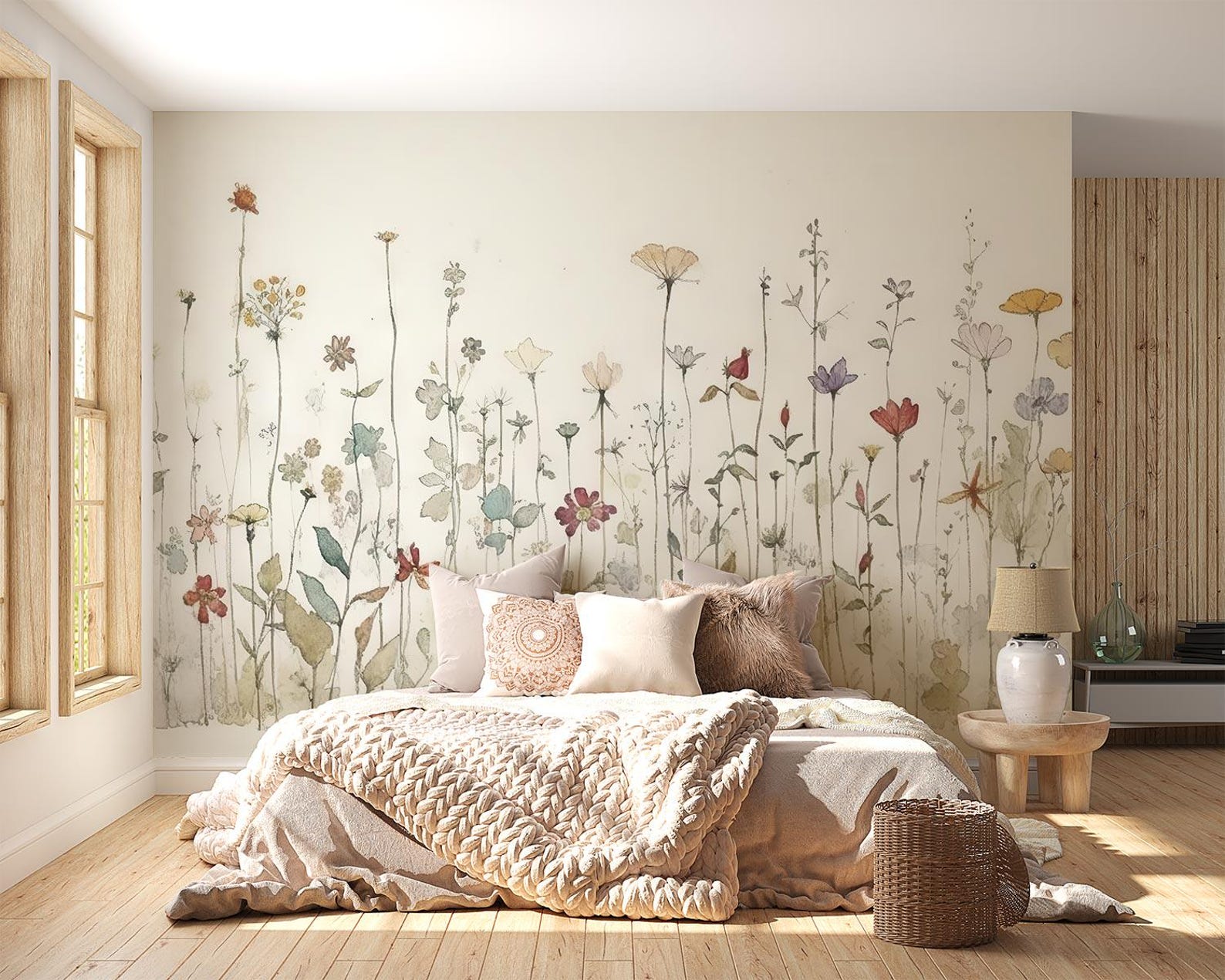 Watercolour Wildflowers Wall Mural | Floral Bedroom and Living Room ...
