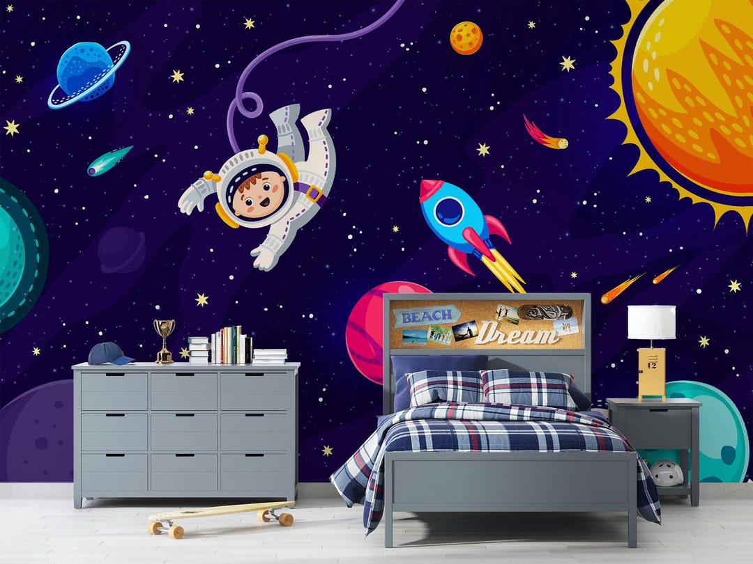 Cosmic Explorer Wall Mural – Astronaut Kids Room Decor, Peel and Stick ...