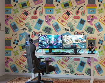Retro Gaming Wall Mural | Kids Game Room Wallpaper, Peel and Stick Video Game Art