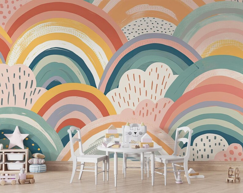 Pastel Rainbow Wall Mural | Kids Room and Nursery Wallmural, Removable ...