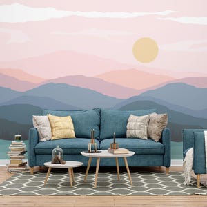 Abstract Landscape Wallpaper Mural | Living room and bedroom wall decor, self adhesive wall mural